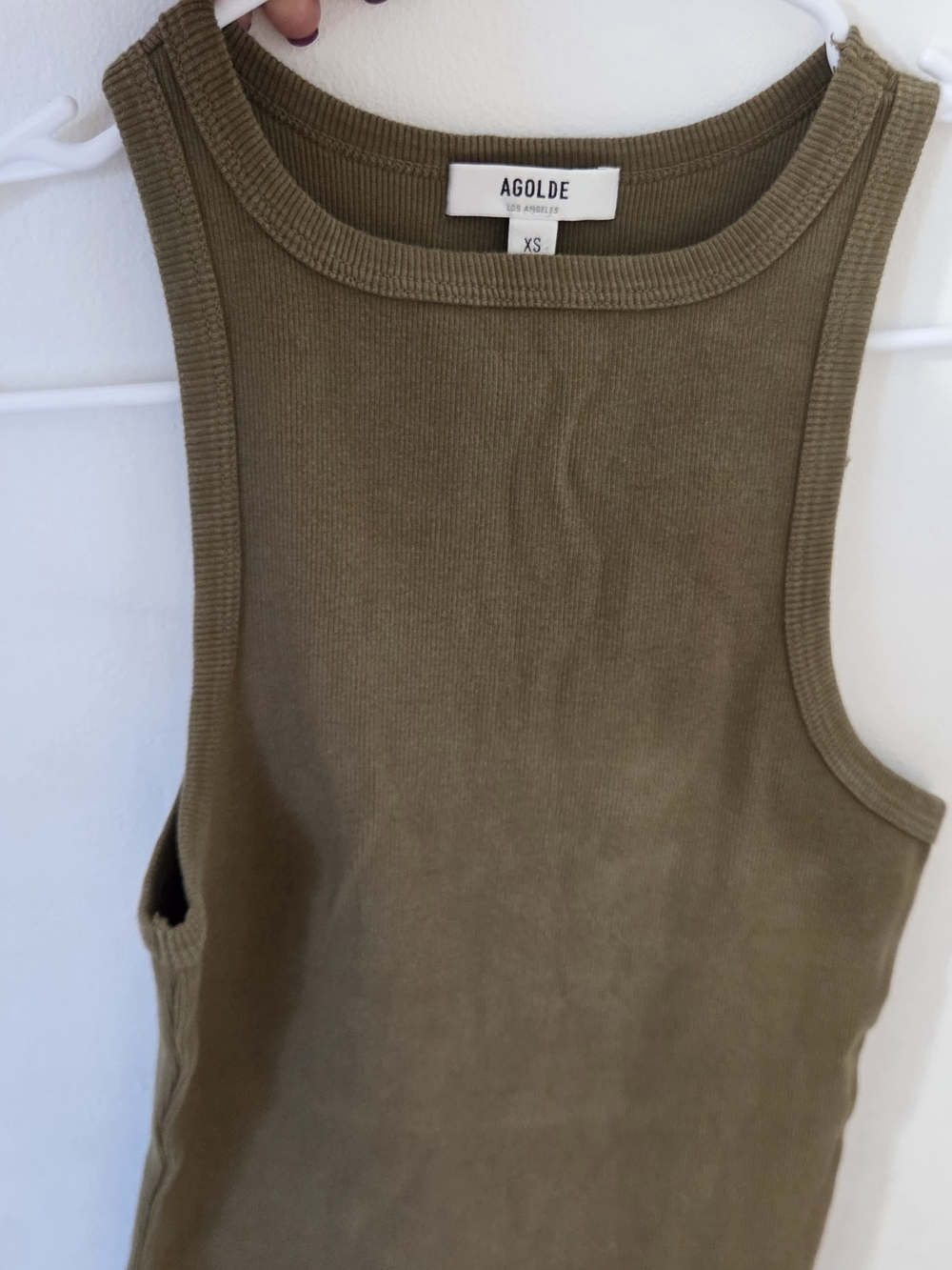 AGOLDE Olive Green High Neck Ribbed Knit Tank Top Size XS